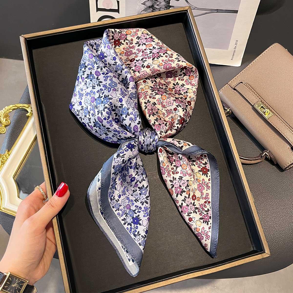 Luxe Dames Moerbeizijde Sjaal Mode Patroon Ontwerp Vierkante Sjaals Bandana Wraps Decoratie Haarband One Size
