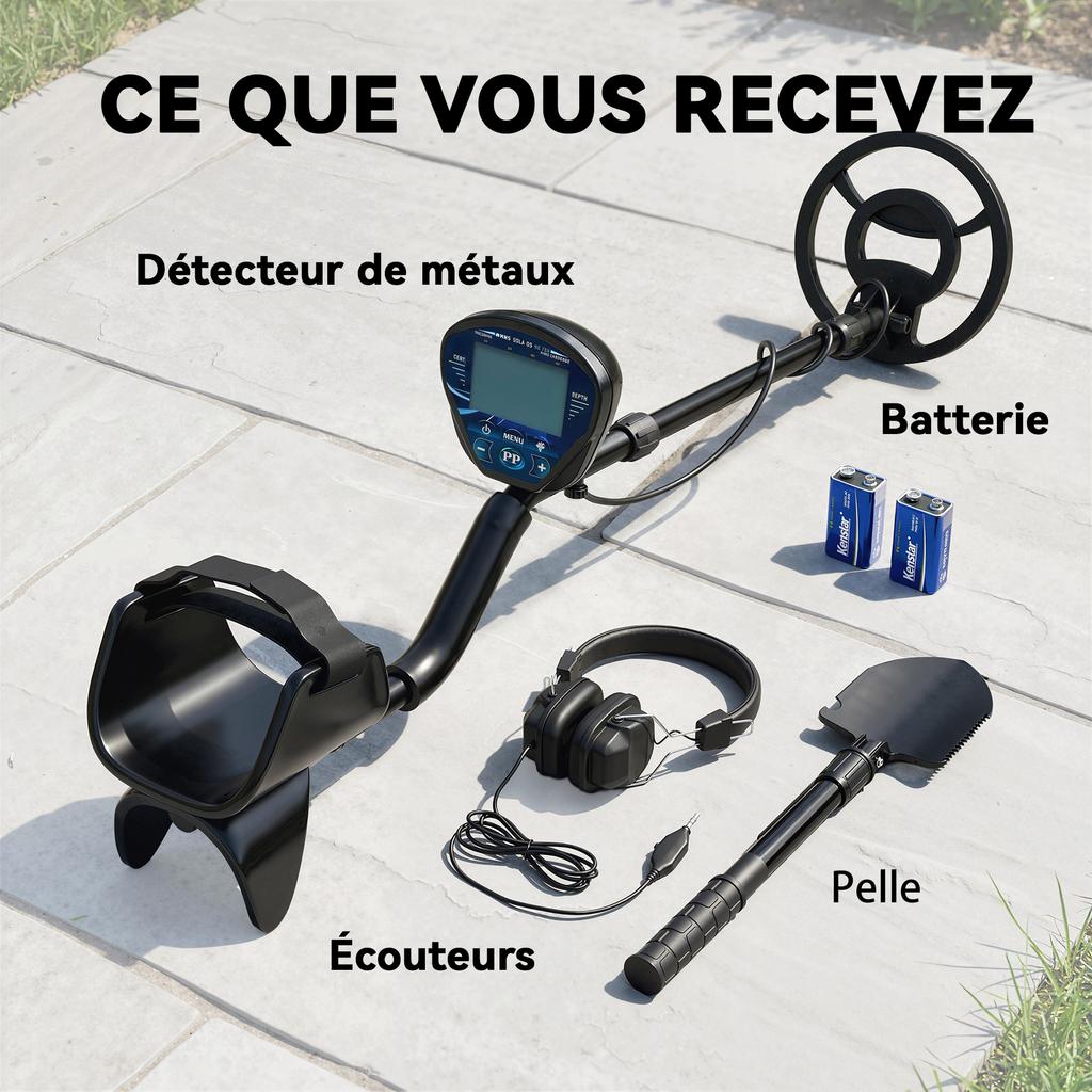 Metal Detector, IP68 Waterproof Coil, LCD, 3 Modes, Shovel