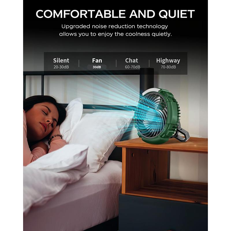 Portable Camping Fan 180° Rotation with Hanging Hook Desk Fan with LED Lantern Portable Tent Fan for Travel Camping Outdoor
