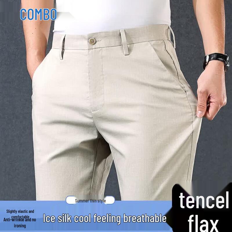 Kangbo Men s Tencel Linen Blend Straight Casual Pants 29