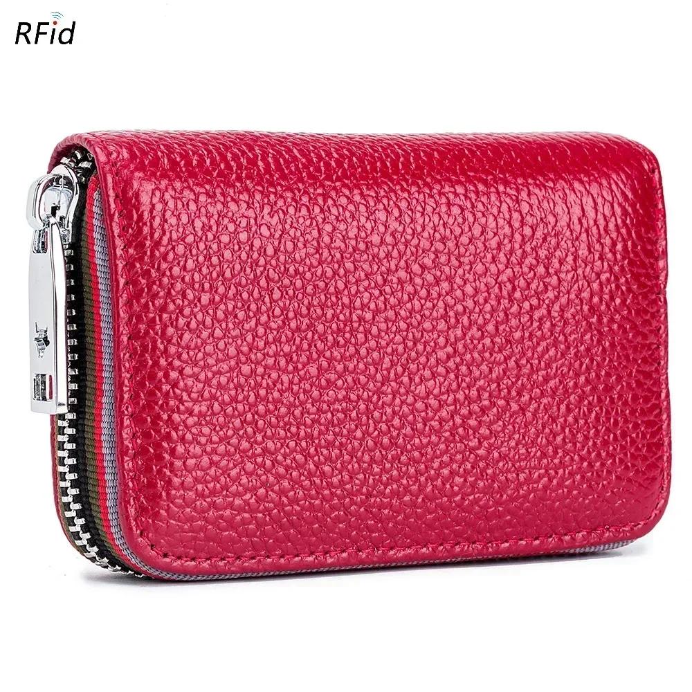 Vera Pelle Uomo Donna Porta Carte Piccolo Portafoglio con Cerniera Portamonete Solido Design a Fisarmonica Rfid ID Porta Biglietti da Visita e Carte di Credito