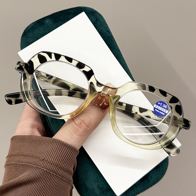 Retro Large Oval Reading Glasses Spring Leg PC Frame Presbyopia Glasses for Elderly Blocking Blue Light Presbyopia Eyeglasses