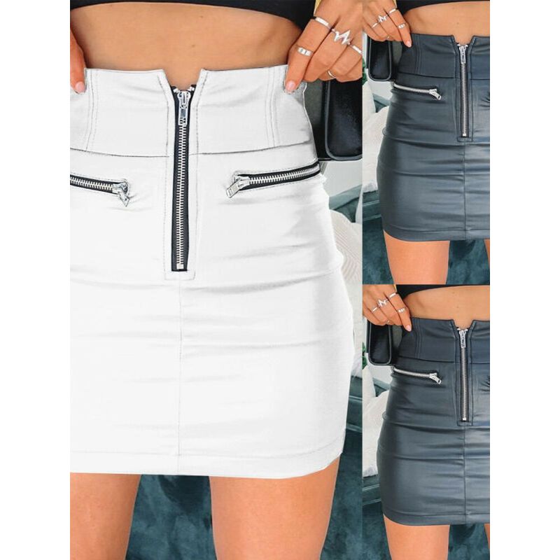Zip Panel Wrap Hip Leather Skirt S-XXL Fashion Zipper Patchwork Leather Hip Skirt