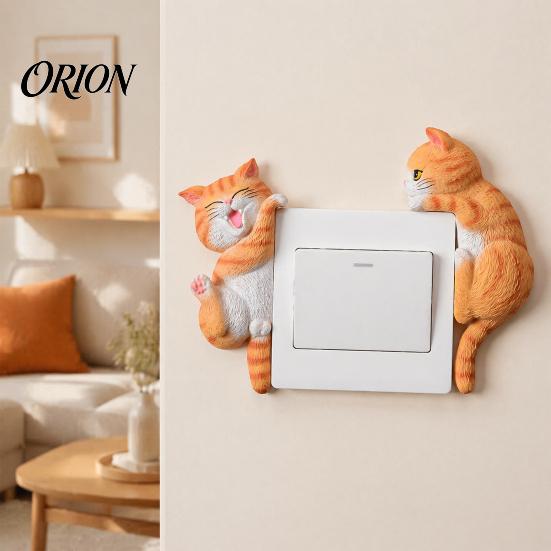 Unique Home Interior Accents 3D Cat Light Switch Sticker, Decorative Resin Wall Plate Cover, Cute Animal Double Socket Guard Stickers, Peel And Stick