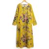 Vintage Women Casual Boho Dress Maxi Loose Long Cotton Dress Floral Sleeve Linen