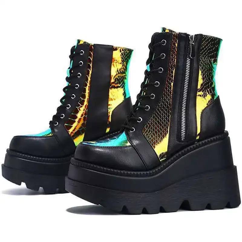 

Women s Boots Autumn Winter Non Slip Platform Boots Women Fashion Size 43 Lace Up Wedge Shoes Women High Heels Botas Plataforma 35 чорний