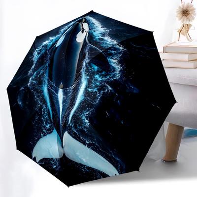 1pc Orca, Killer Whale Automatic Folding Umbrella - Compact Travel Umbrella with Auto Open/Close 8-Rib Heavy-Duty Shaft for Women/Men -l019