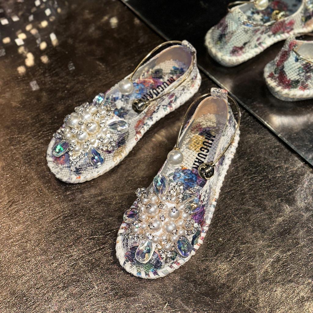 Women's Summer Beach Sandals With Rhinestone Sparkly Comfort Walking Shoes for Dressy Ankle Strap Open Toe Slip-On Casual Flats Sandals for Women
