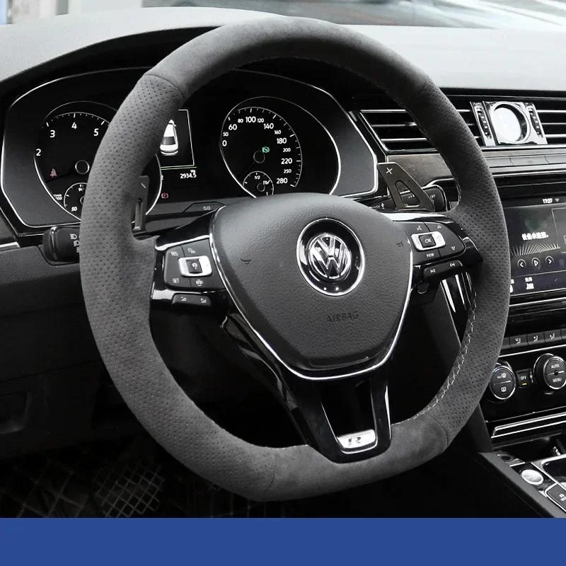 Suede for VOLKSWAGEN VW ID3 ID4 X CC Tiguan Magotan Golf T-Roc Passat Diy Hand Sewing Car Steering Wheel Cover Car Accessories BHT1