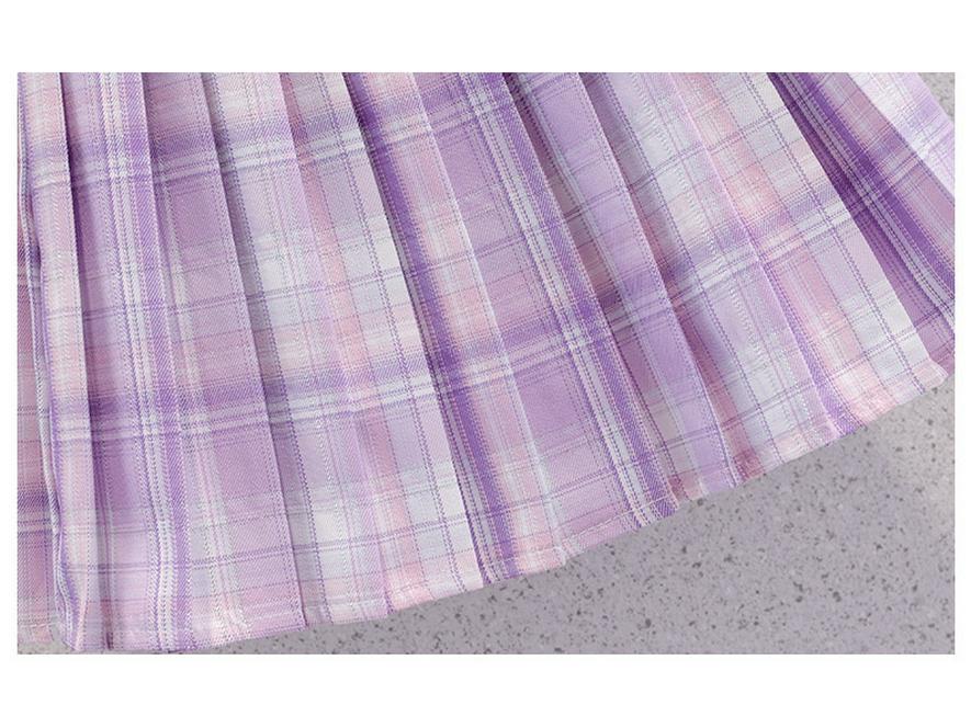 Girls' 2024 Summer JK Style Skirt Set: Korean Cartoon Top with Pleated Skirt Two-Piece Trendy Outfit