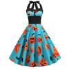 Women Casual Fashion Sleeveless V-neck Button Printed Halloween Dress