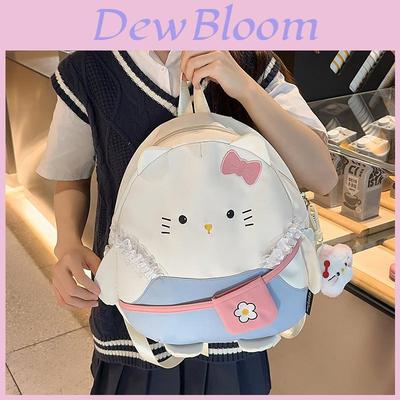 Cat Cartoon Embroidered Backpack For Girls Large Capacity Nylon School Bag With Zipper Closure For Daily Use