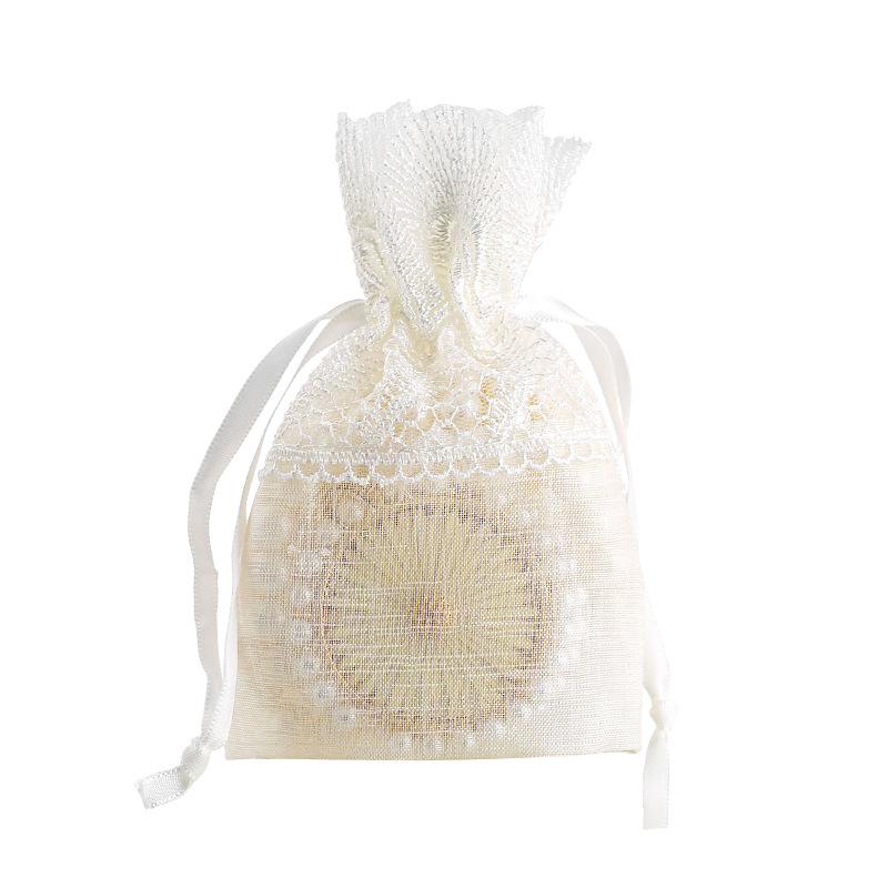 New 10X14CM Five Petal Flower White Lace Yarn Bag Folded Bottom Jewelry Drawstring Bag Creative Gift Slub Yarn Drawstring Pocket