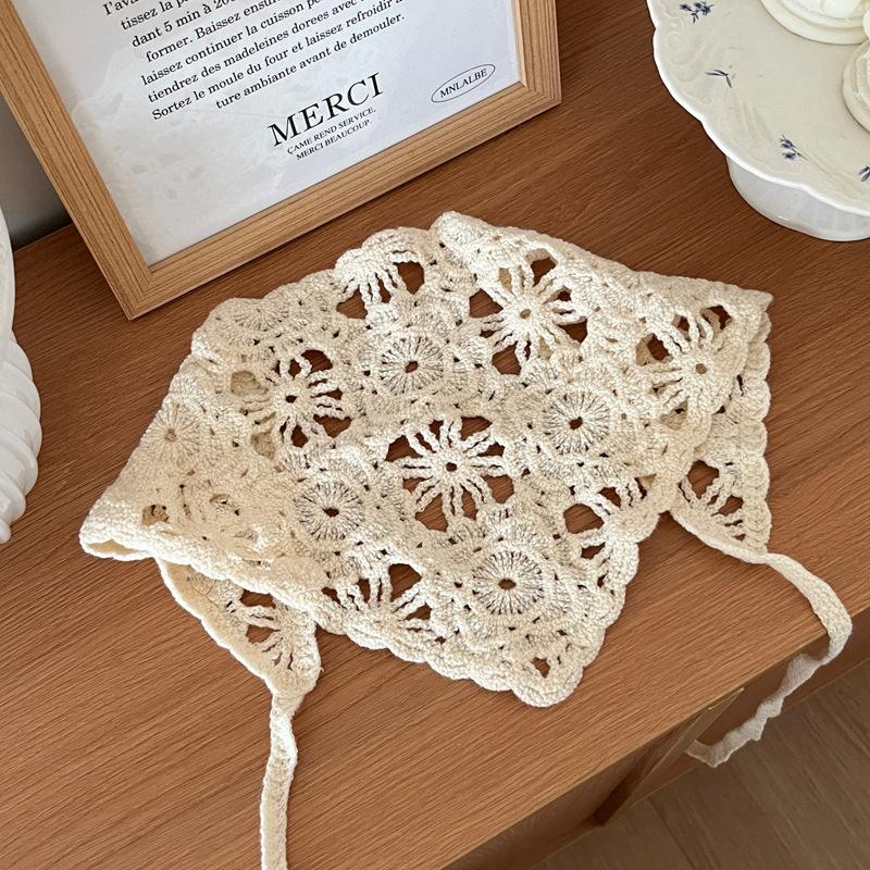 Modischer Strick-Kopfschal Damen Französischer Pastoralstil Dreieck Stirnband Handgemacht Gehäkeltes Stirnband Tuch Retro Blumen-Kopfschal