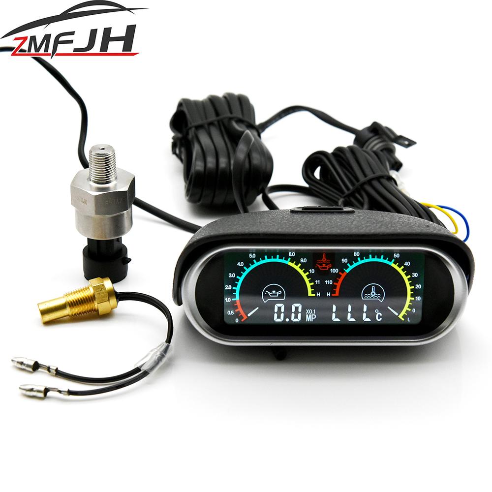 2 In 1 LCD Car Digital Oil Pressure Gauge Water Temp Meter 1/8 NPT Oil Pressure sensor Water Temperature Sensor 10mm