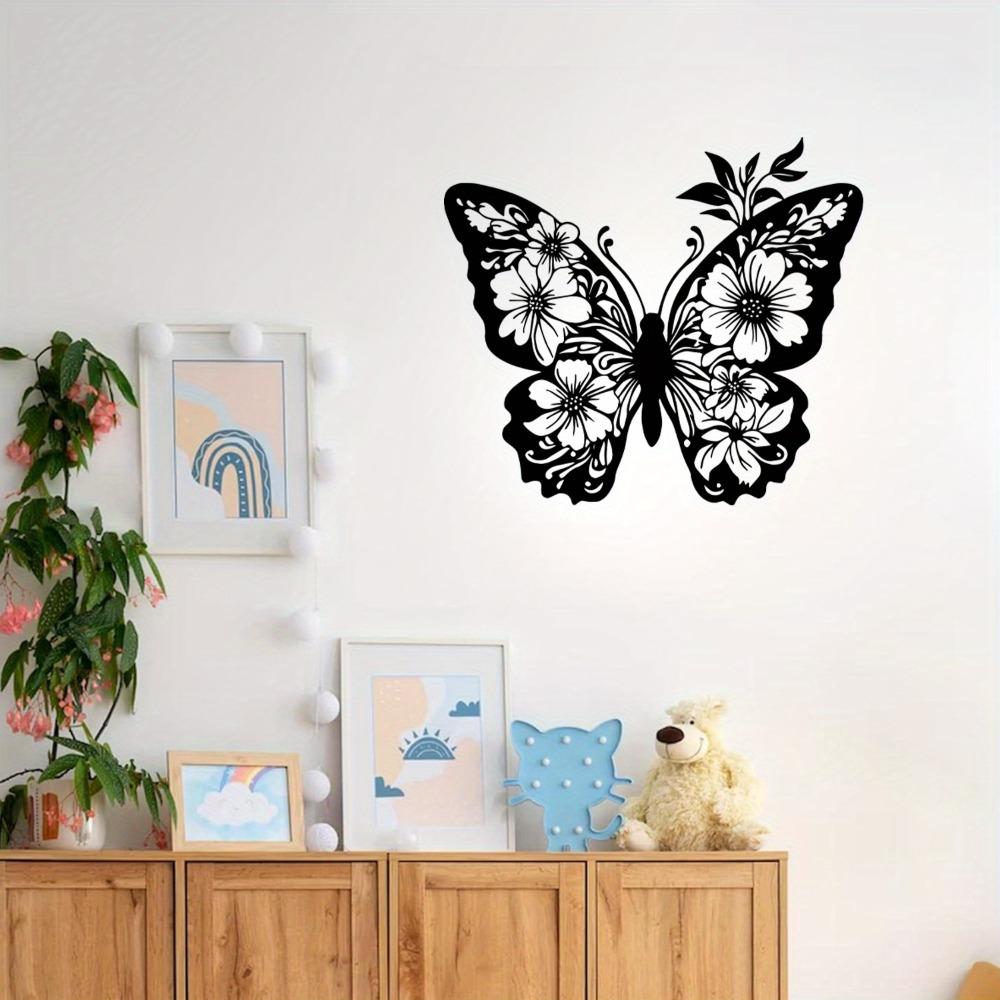 Butterfly Metal Wall Art Decor, Floral Horizontal Iron Hanging for Living Room Garden, Butterfly Flower Design, Christmas Mother Day Housewarming Gift