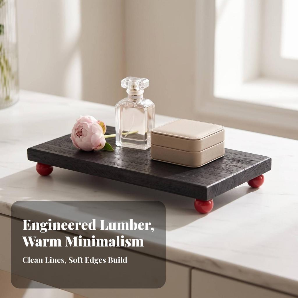 Wooden Tray with Feet Minimalist Decor Smooth for Vanity