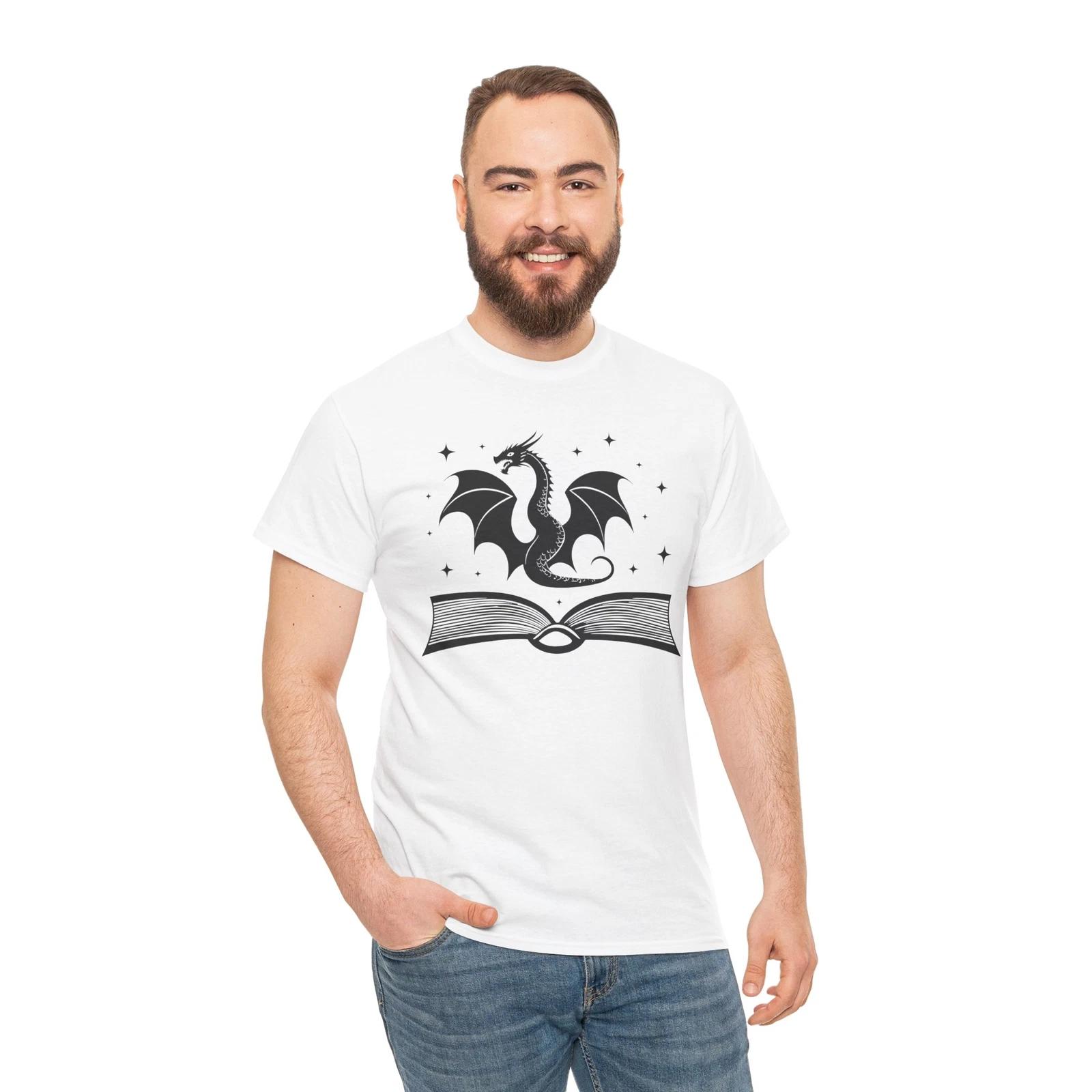 Fantasy Dragon Book T-Shirt | Magical Creatures Shirt | Mythical Adventure Shirt L