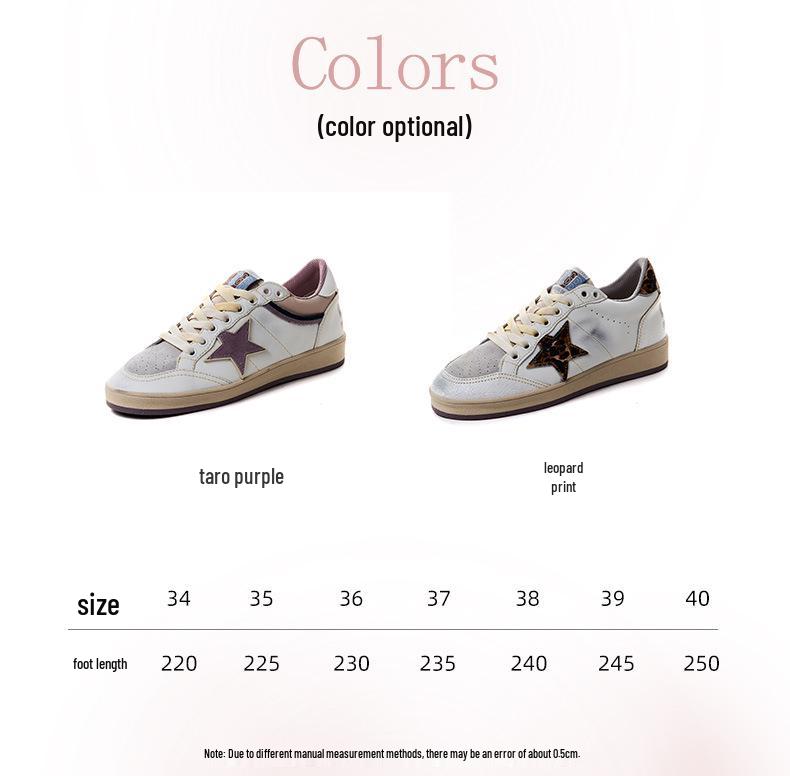 Women's Retro Patchwork Distressed Star Sneakers - Spring 2025, Casual Lace-Up Flat White Shoes