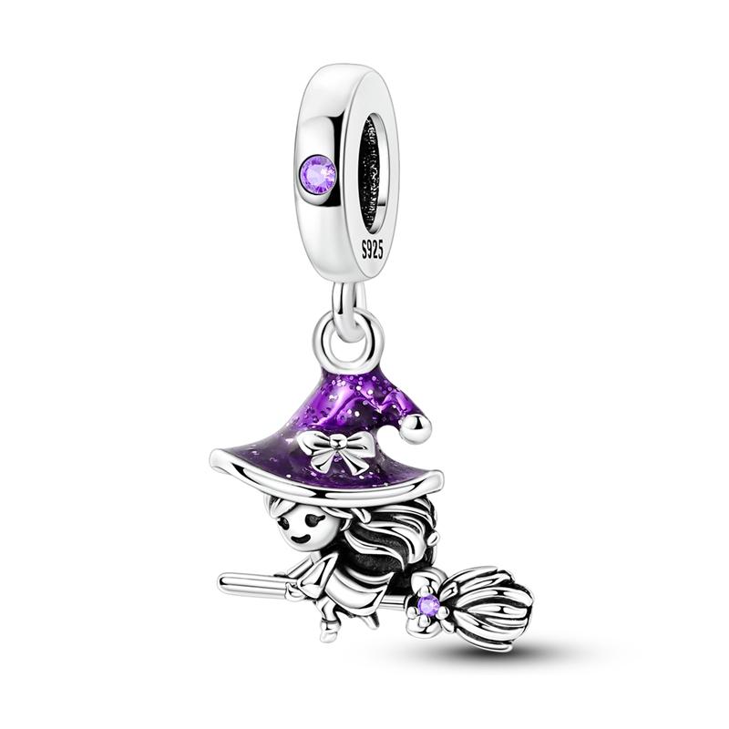 Original 925 Sterling Silber Perlen Charm Lila Besen Hexe Anhänger Passend für Original Armband Halskette Für Frauen DIY Schmuck Geschenk
