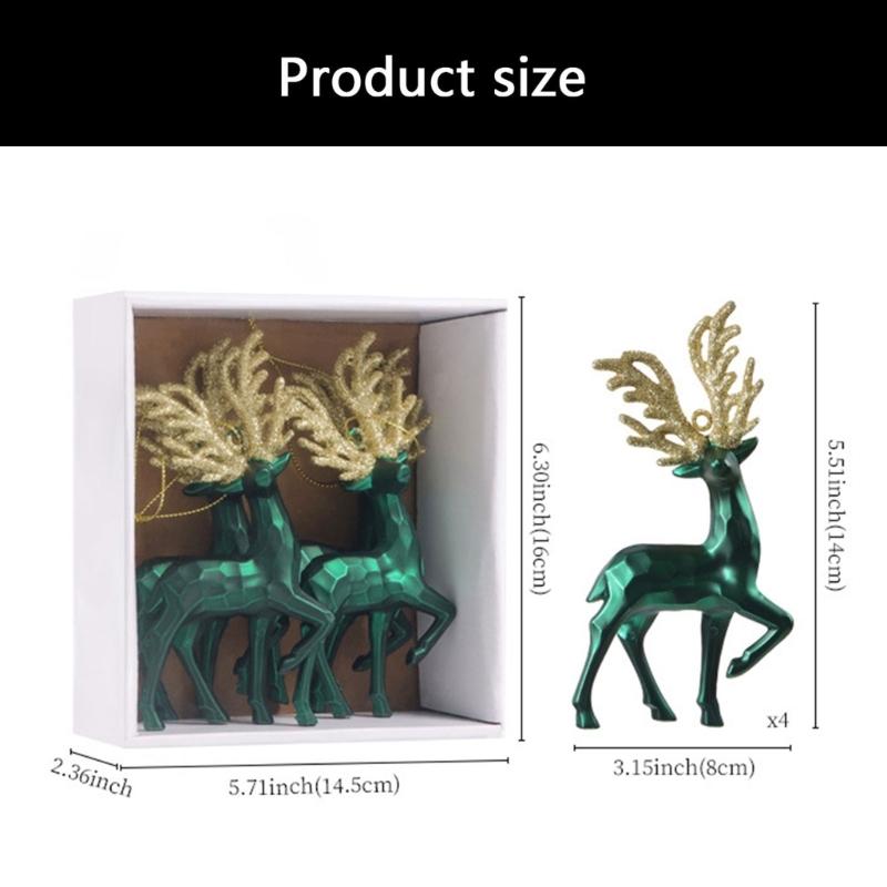 3D Christmas Deer Figures Ornament , 4 Plastic Tree Decorations with Reflective Finish and Sparkling Horns for Holiday Displays