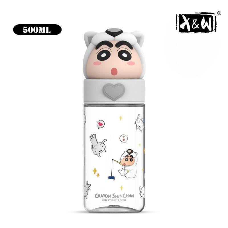 

X&W 500ML for Crayon Shin-chan Water Bottle Straw Cup with Cartoon Lid Home Portable Cups Office Use PP Material Water Cup