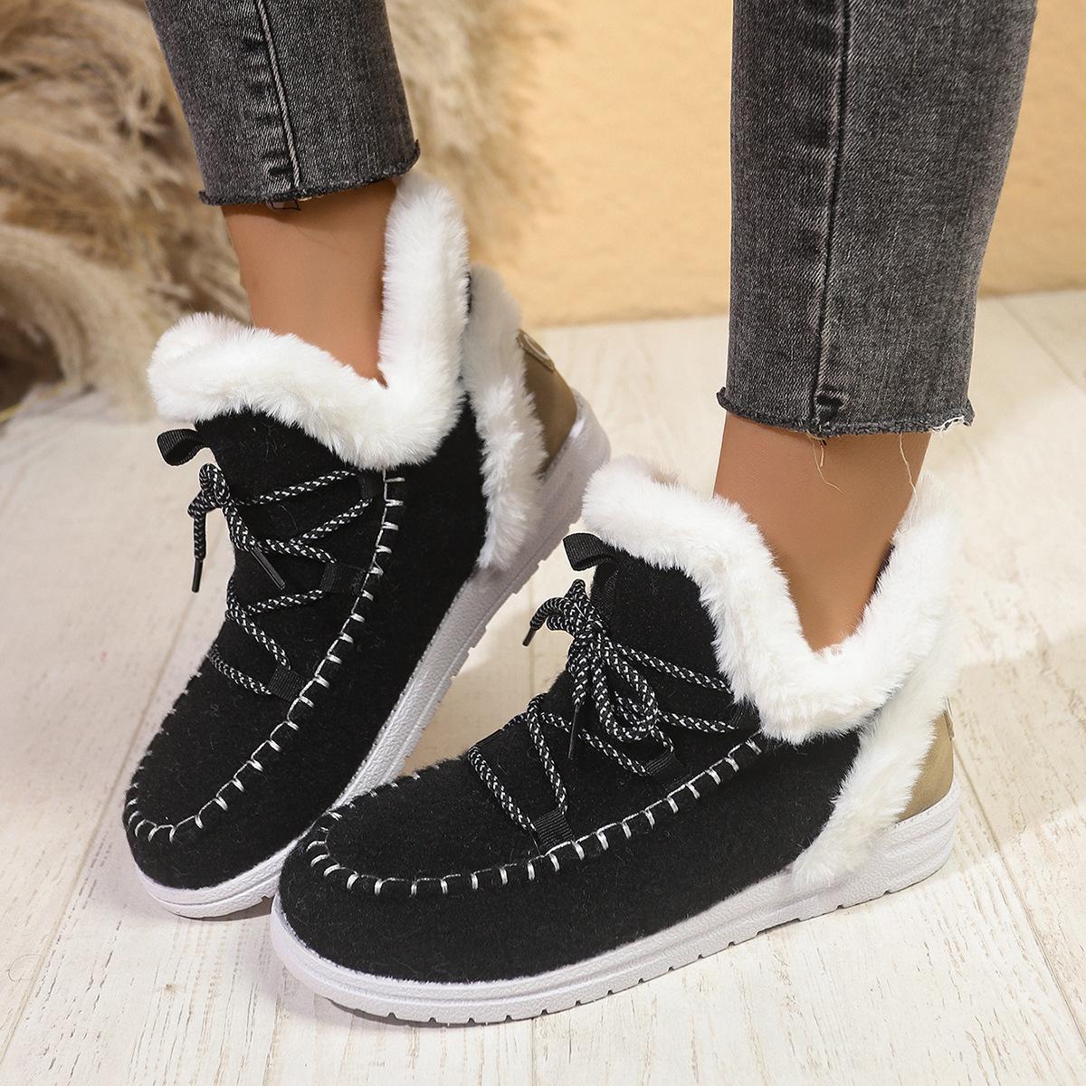 

Autumn and Winter Fashion New Oversized Cotton Shoes for Women Warm and Plush Casual Versatile Flat Bottom Women s Boots 43 чёрный
