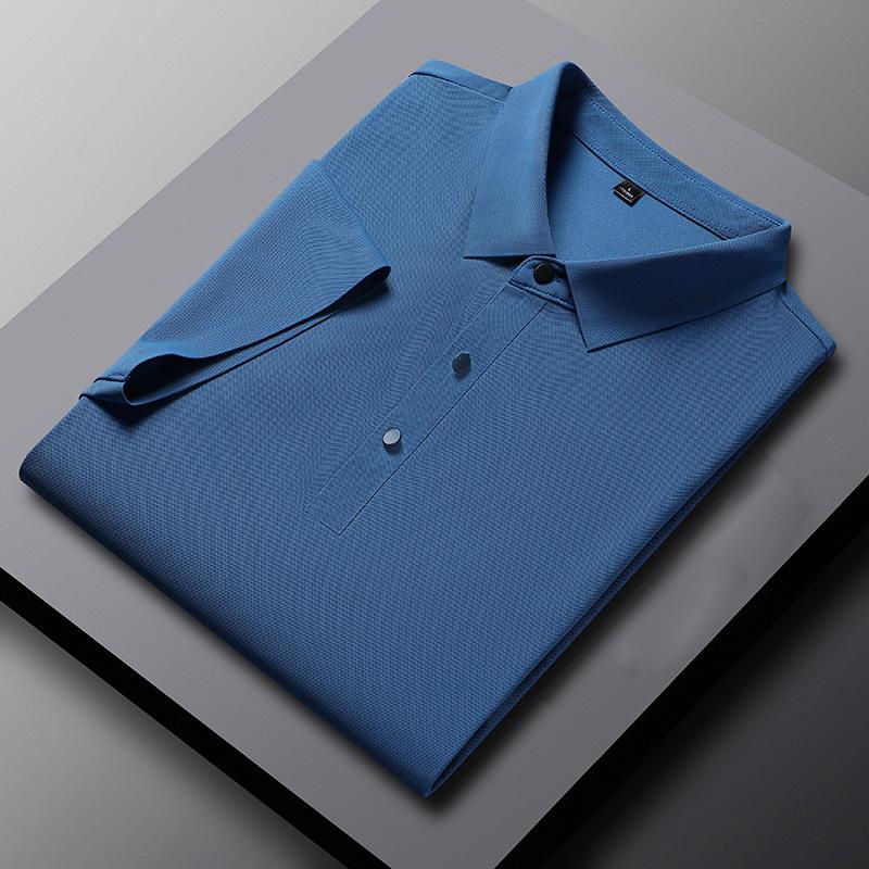 Camisa polo de algodão masculina de verão, camiseta de manga curta respirável, absorve o suor, cor sólida, lapela, top casual de negócios