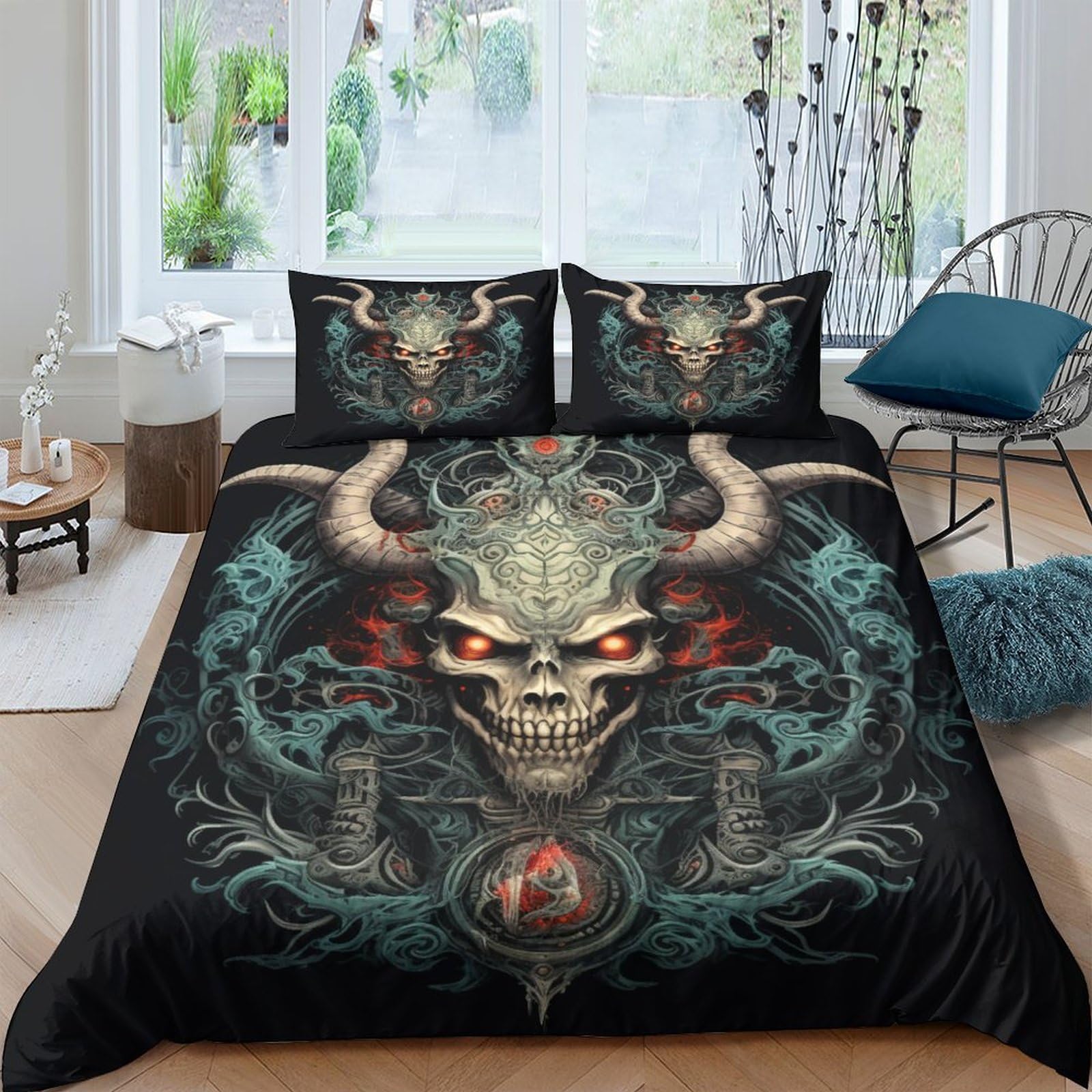 

Devil Duvet Covers For Teens Adults Queen Size Quilt Covers Lightweight Down Room Decor 2 Pillowcases 1 Duvet Cover No Comforter EU Single(135x200cm)