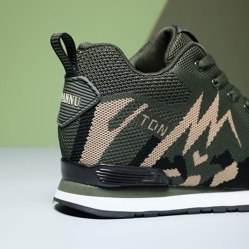 New camouflage fly-woven inner height-increasing sports shoes, outdoor running shoes, comfortable women's fitness shoes