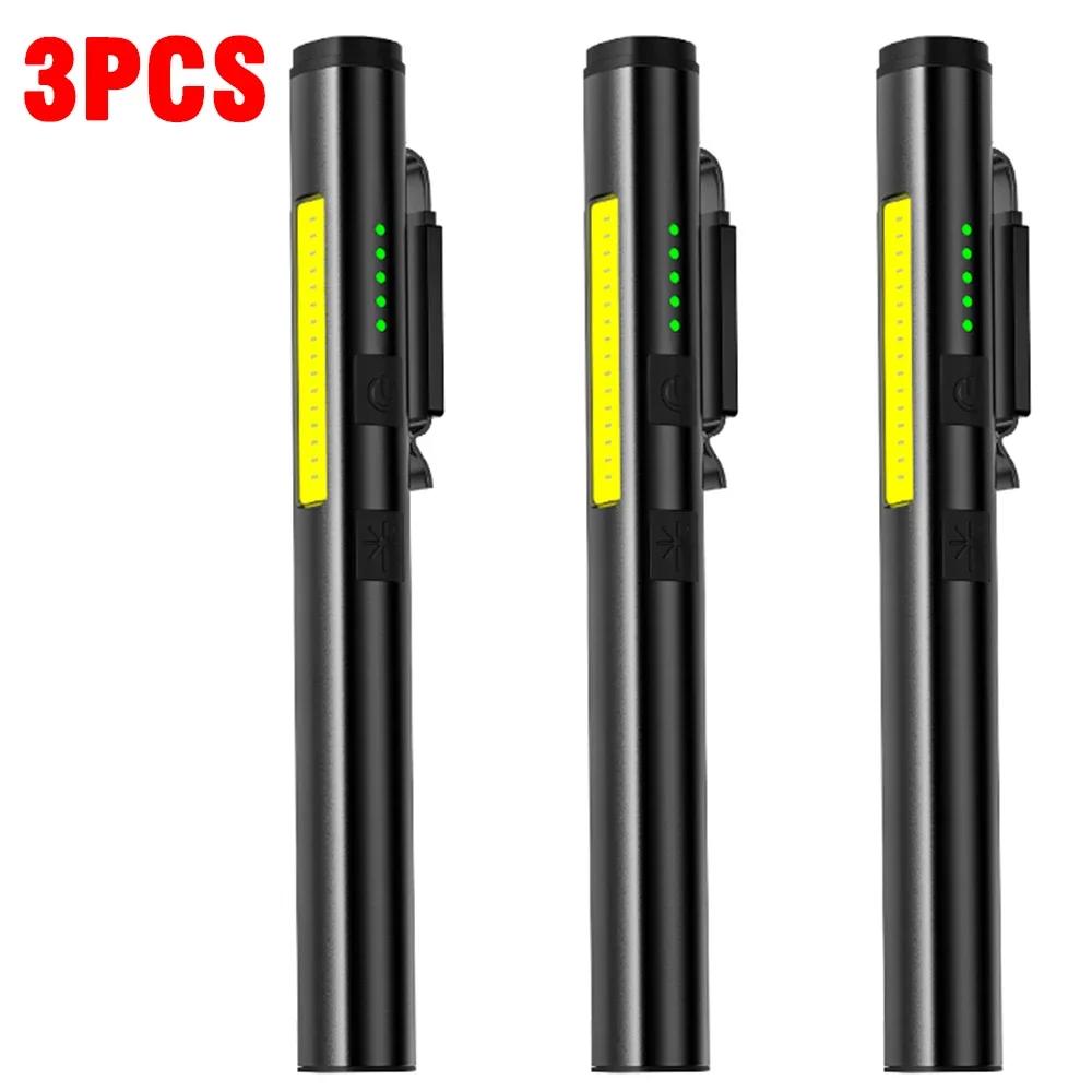 USB Rechargeable UV Flashlight 4 In 1(UV/LED/COB)Multifunctional Mini LED 4 Light Sources Pen Clip Flashlight with Indicator