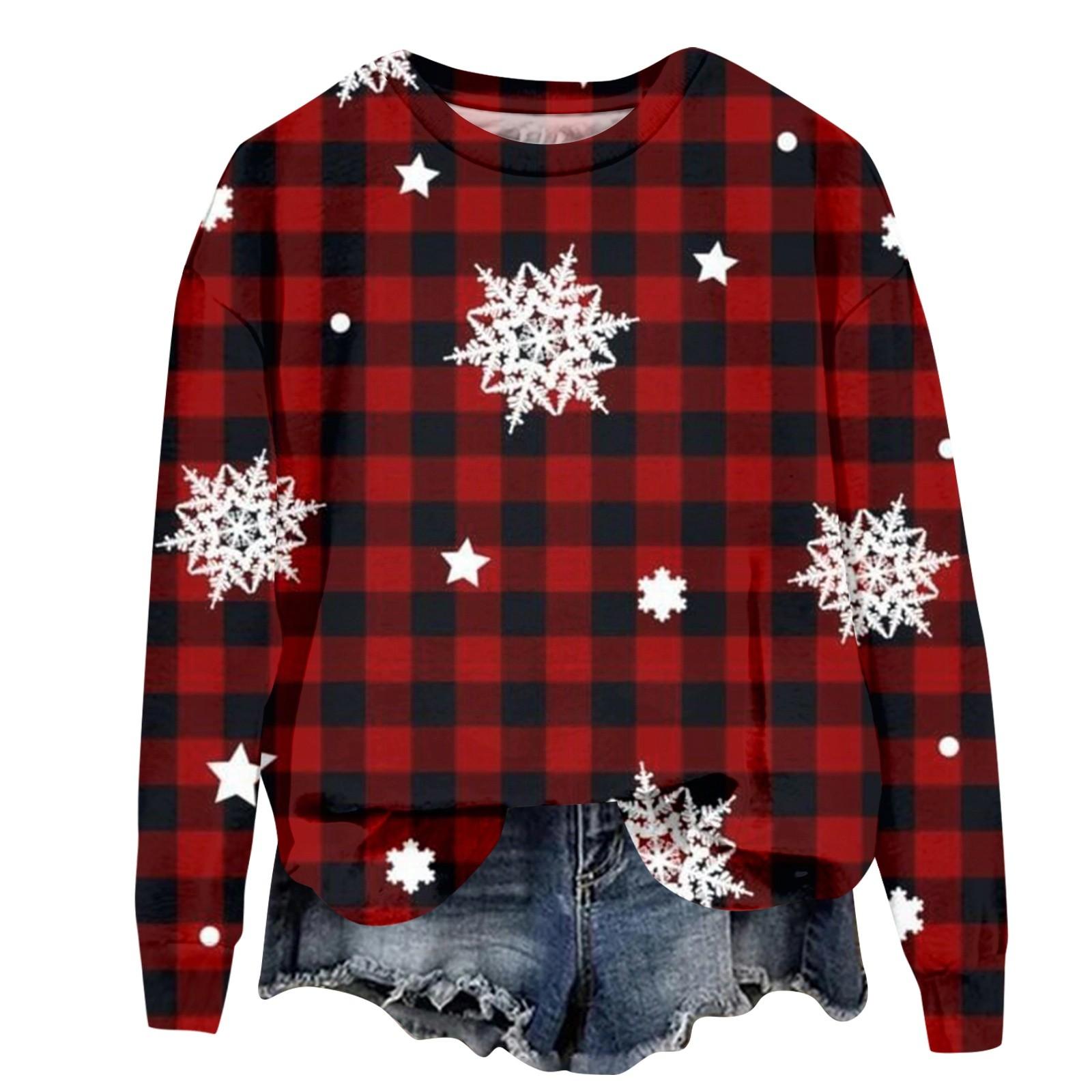 Женская модная рождественская принтованная толстовка с длинным рукавом и круглым вырезом XXL винный 1664₽