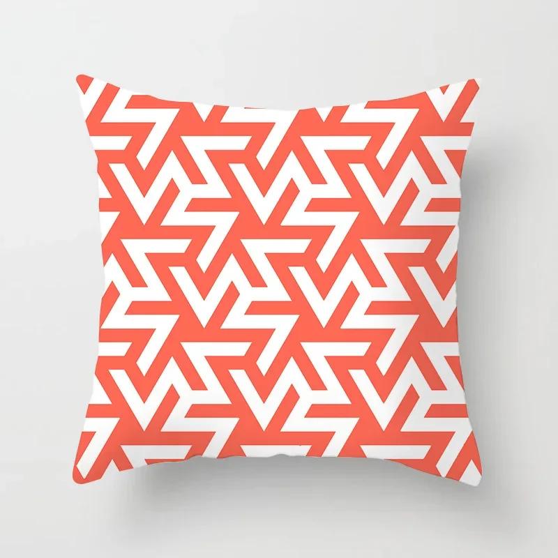 Modern Coral Red Cushion Covers Nordic Geometry Print Pillowcase Simple Pillowcase for Sofa Seats Livingroom Decorative 45*45cm