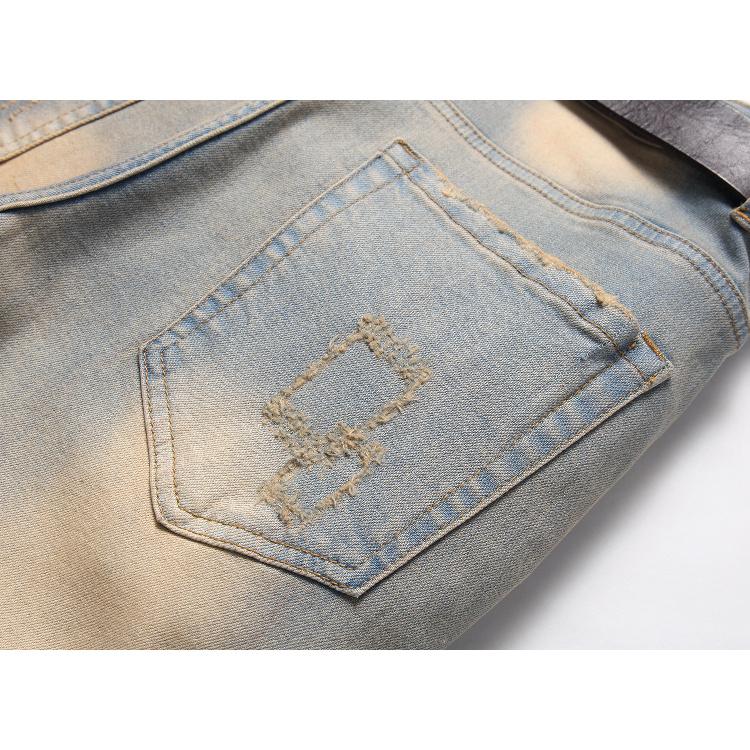 European And American Style Youth Embroidery Retro Flanging Fashionable Elastic Denim Pants