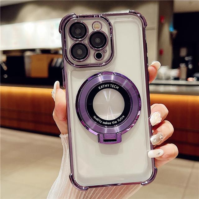 For iPhone 15 Pro Max Luxury Plating Frame Magsafe Magnetic Stand Phone Case For iPhone 11 12 13 14 16Plus Lens Protective Cover