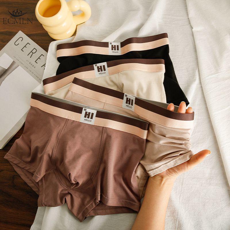 4 PCS Solid Color Men's Underwear Comfortable Breathable Boxer Briefs Soft Skin-friendly Boxer Briefs Mid-Waist Youth Shorts L-3XL