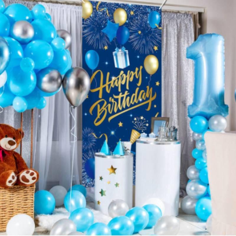 Gold Navy Blue Happy Birthday Door Banner Cover For Festival Backg Photography