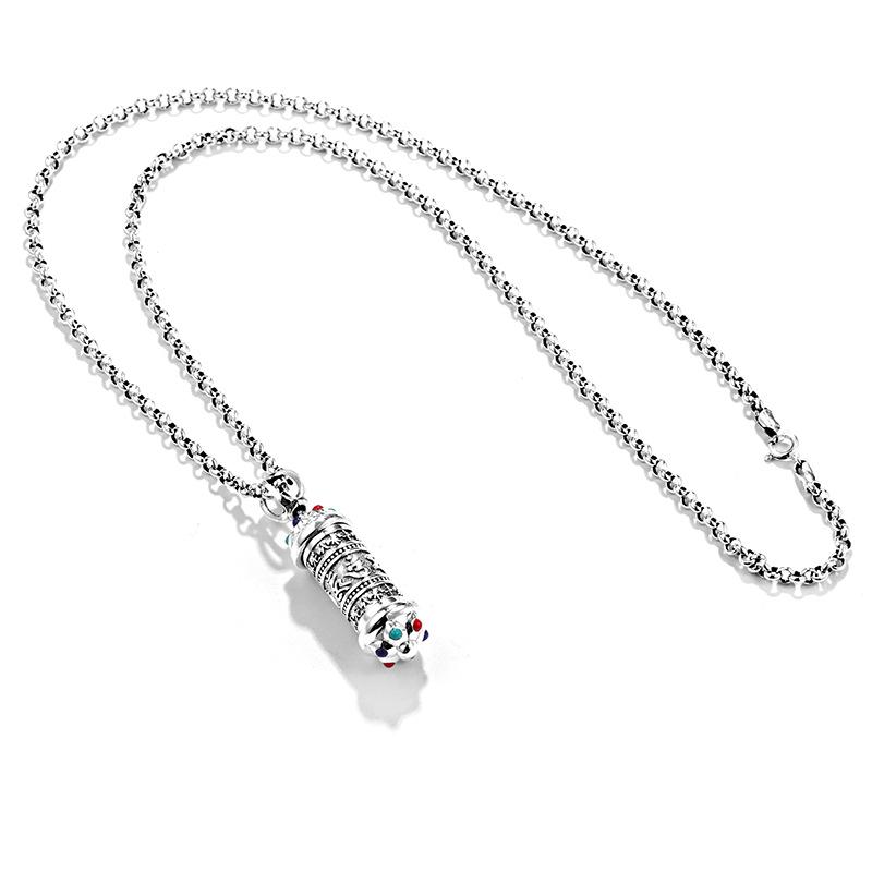 Six Characters Mantra Sterling Silver Pendant Hollow Open Loading Necklace Gawu Box Pendant Pendant Men and Women