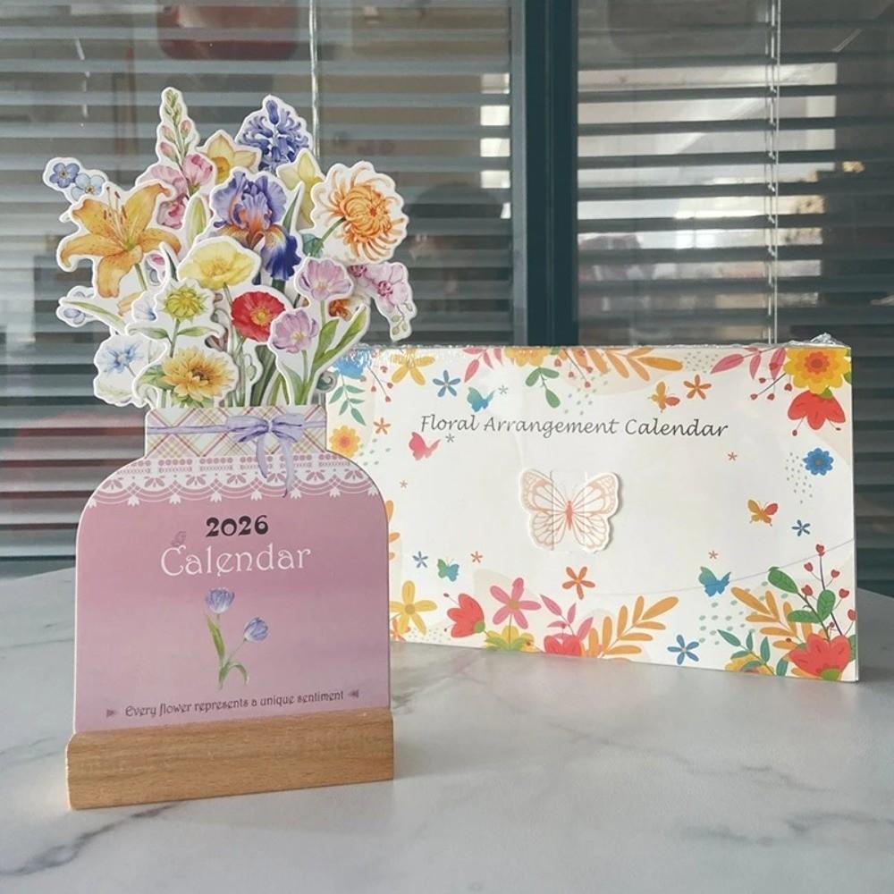 Detachable Base Monthly Planner Wooden Base 2026 Desktop Calendar  for Table Desk Decor