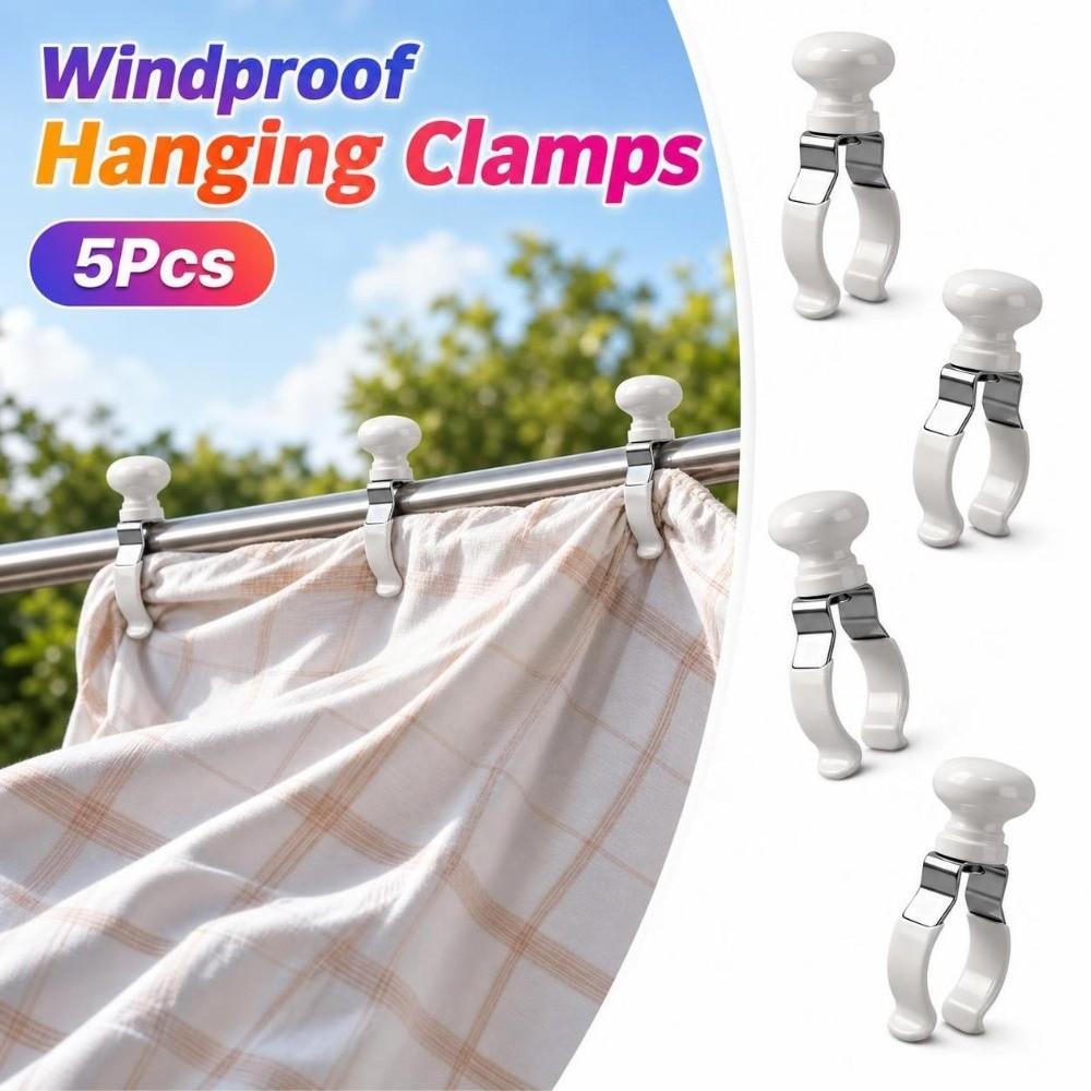 5Pcs Strong Grip Windproof Hanging Clamps Stainless Steel Laundry Clothespins  Beach Towel