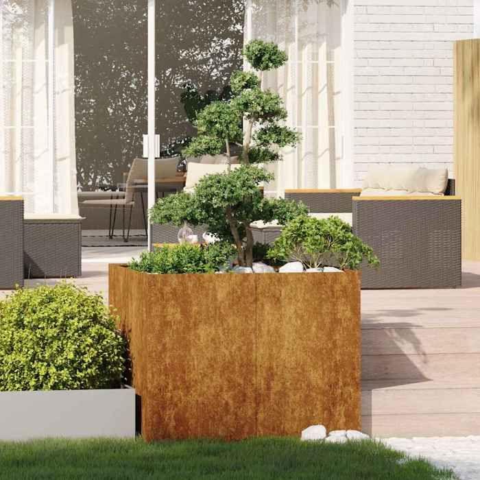VidaXL Rusty Planter 100x100x80 Cm Stainless Steel, Flower Pot, Plant Stand, Raised Bed, Support of 860828