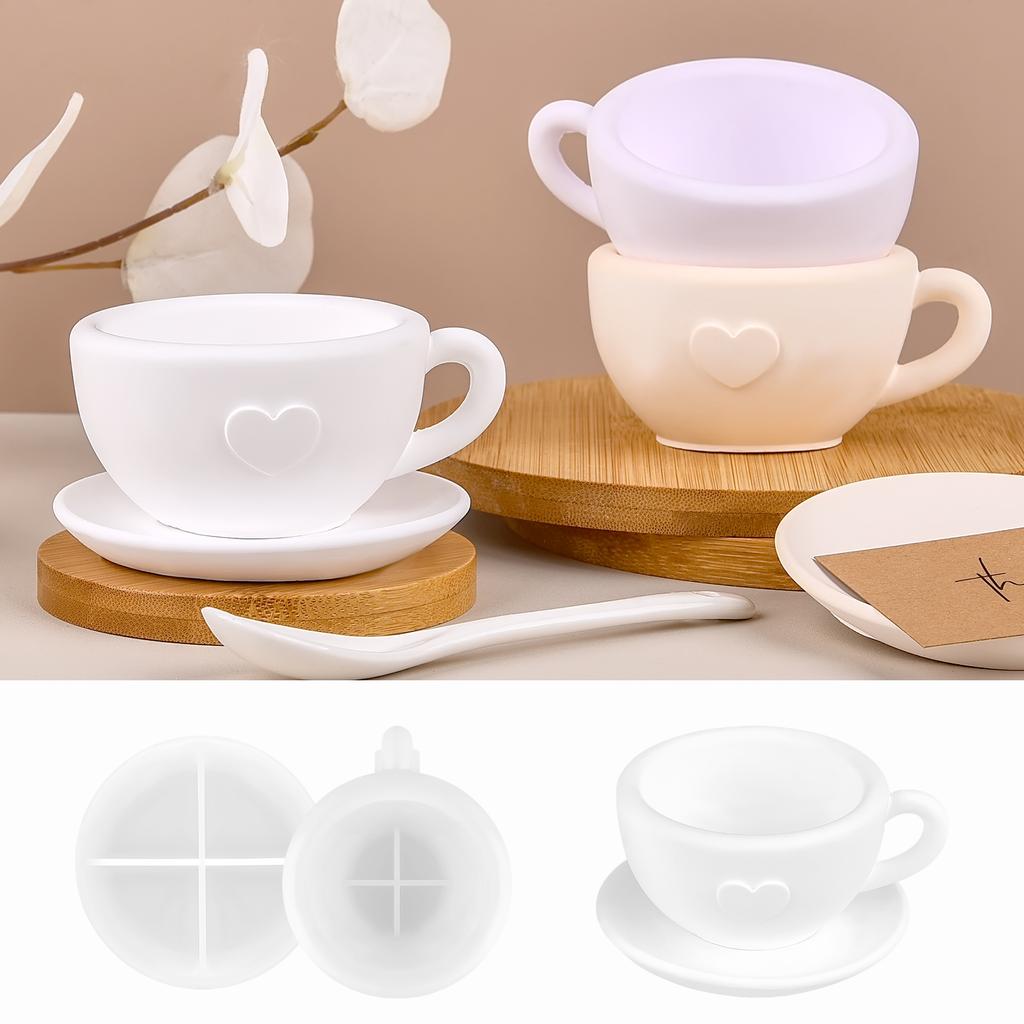Liebe Teetasse Silikonform DIY Handgemacht Gips Zement Kaffeetasse Untertasse Keramik Epoxidharz Form 3D Kerzenbecher Form Heimdekoration
