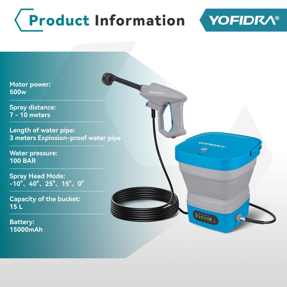 Yofidra 100BAR Elektrischer Hochdruckreiniger mit faltbarem 15L Tank Autowaschen Garten Wasserspritzpistole Für Makita 18V Akku Pin
