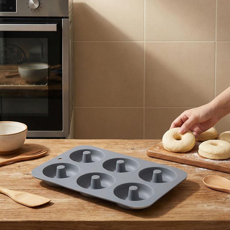 Silicone Donut Mold Diy Handmade Cake Mold Oven-Resistant High Temperature Baking Round 6-Cavity Cake Mold