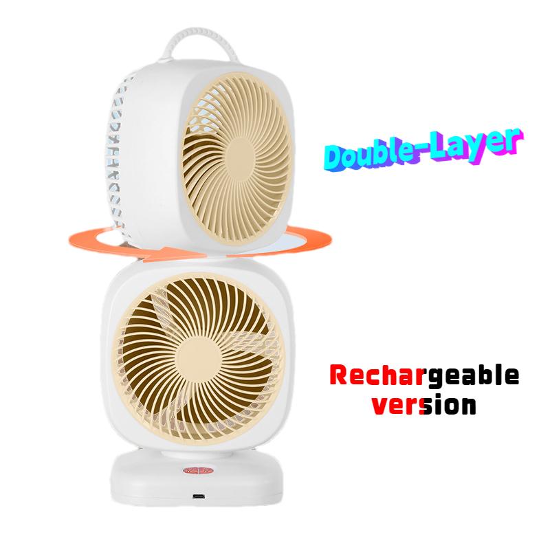 Neuer tragbarer kleiner Ventilator, doppelköpfiger, rotierender elektrischer Tischventilator, doppelschichtiger Umwälzventilator für den Haushalt