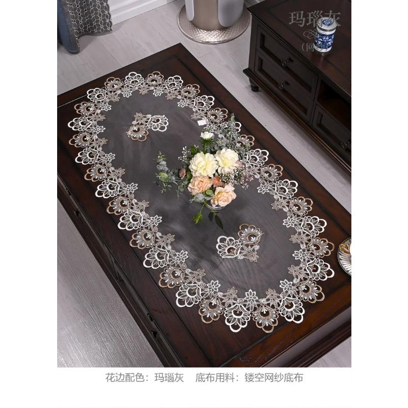 Tea Table Cover Oval Table Dining Tablecloth Europe Embroidered Flower Fabric Living Room Coffee Table Placemat Home Decoration