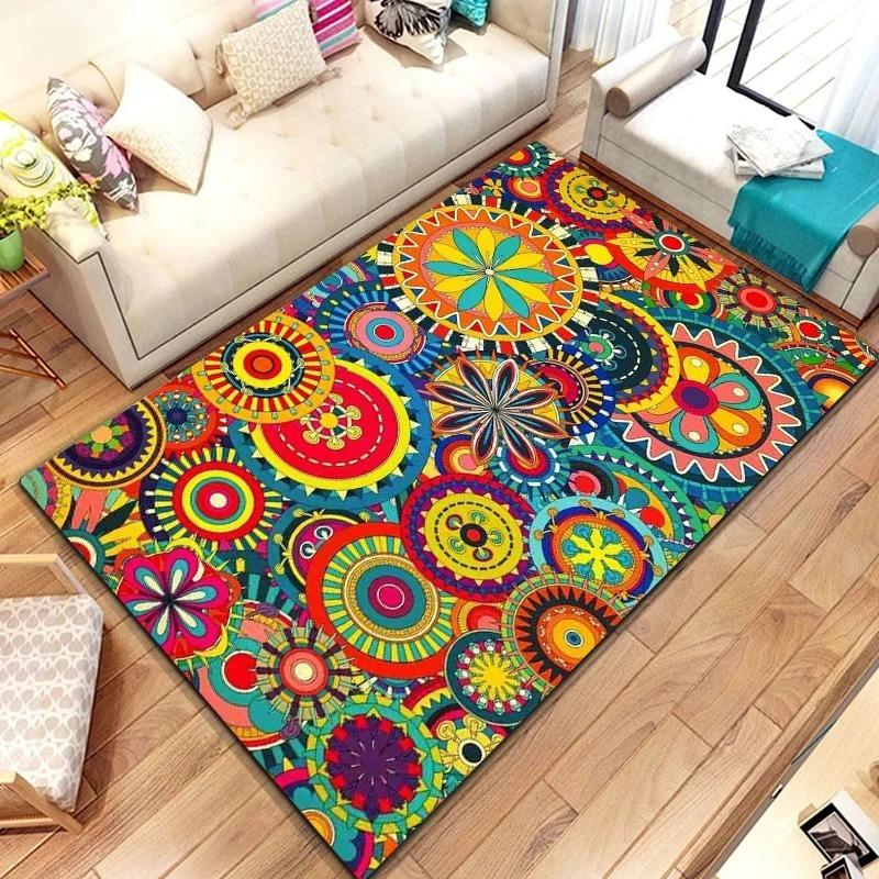 Bohemian Mandala Carpet Floral Geometric Pattern Soft Non Slip Bathroom Rug for Entryway Hallway Home Decor Mat