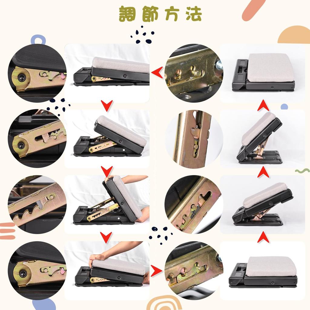 Adjustable or Home Use 4-Height Footrest, Foldable, Under-Desk, Office, Work, Car, (Light Gray)