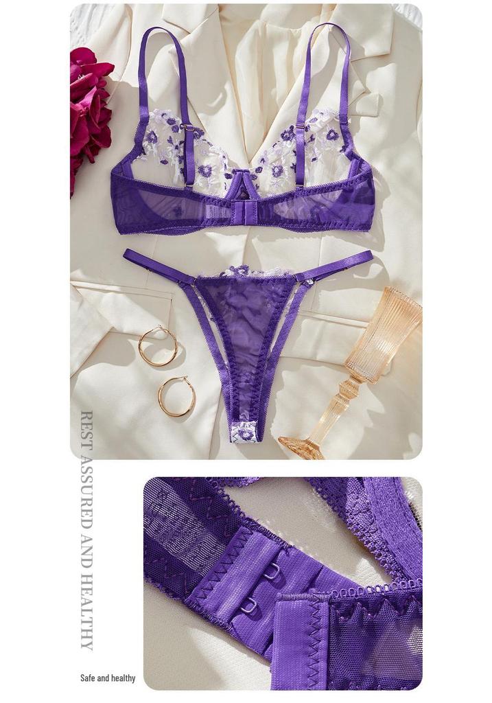Purpure Embroidered Mesh Lace Bra Set - Ultra-thin & Sexy Lingerie