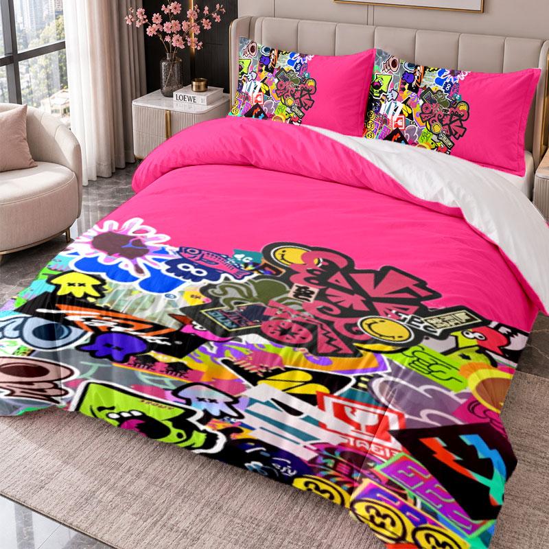 Splatoon 3Pcs Bedding Set Duvet Cover With Two Pillowcases For Bedroom Home Decoration